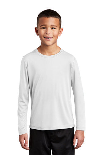 Youth Long Sleeve 100% Polyester UV 50 Shirt in white