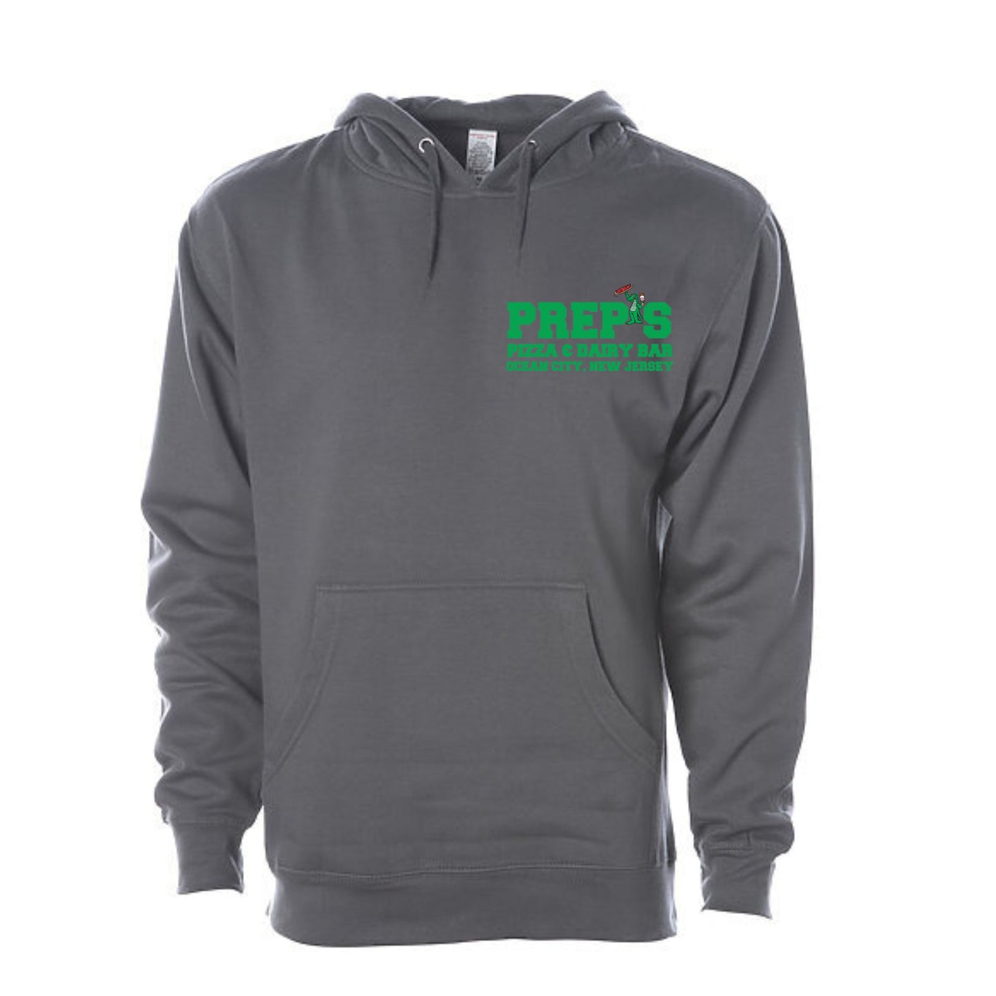 CHARCOAL MIDWEIGHT HOODED PULLOVER WITH FULL COLOR PREP'S LOGO-Men's Sizing