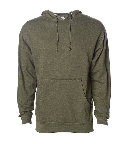 HEATHER ARMY GREEN MIDWEIGHT HOODED PULLOVER-Men's Sizing